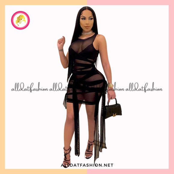 April Mesh Wrap Flattering Curvy Fitted Bandage Mini Dress - Picture 3 of 4